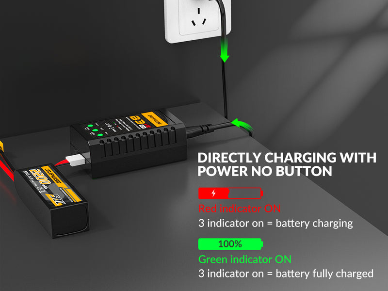 Chargeur de batterie SUPULSE LiPo Chargeur d'équilibre RC AC 7.4-11.1V 2S-3S 10W Version de mise à niveau B3AC Pro Chargeur compact Chargeur Lipo (B3V2)