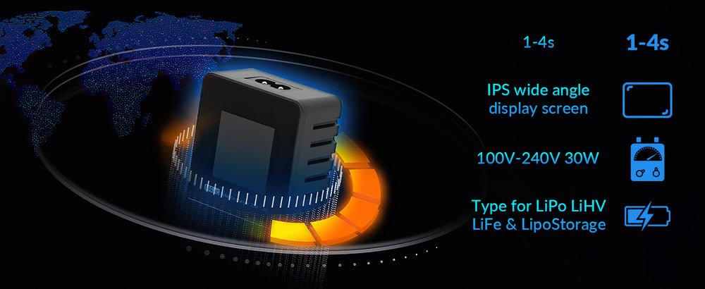 SUPULSE M4AC Lipo Balance Charger-30W 1-4S AC 100-240V for LiPo/LiHV/LiFe Batteries
