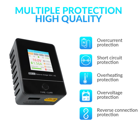 SUPULSE M4AC Lipo Balance Charger-30W 1-4S AC 100-240V for LiPo/LiHV/LiFe Batteries-EXHOBBY LIMITED.