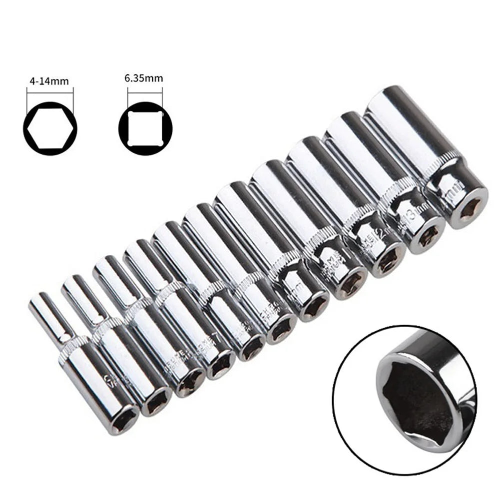 Supulse 1pc 1/4 Hex Deep Socket 50mm 4-14mm Anti-Corrosion Chromium-vanadium Steel Heads Ratchet Tool Hand Tools Socket Wrenches-EXHOBBY LIMITED.