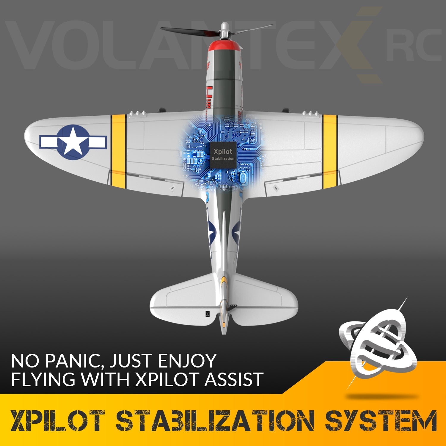 VOLANTEXRC Spitfire 4-CH Avion télécommandé prêt à voler pour débutants avec système de stabilisation Xpilot (761-12) RTF