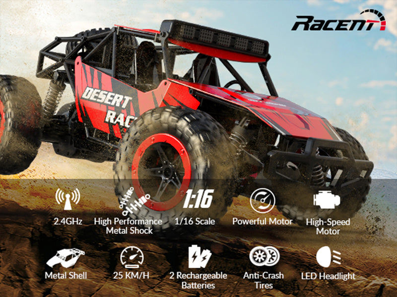 RACENT Desert Racer 1/16 RC Car for Kids All Terrain Remote Control Car RC Rock Crawler