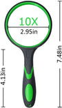 Multipurpose 10X HD thickened magnifying glass with 75MM Lens Magnifier and Non-Slip Soft Handle (Green) - EXHOBBY