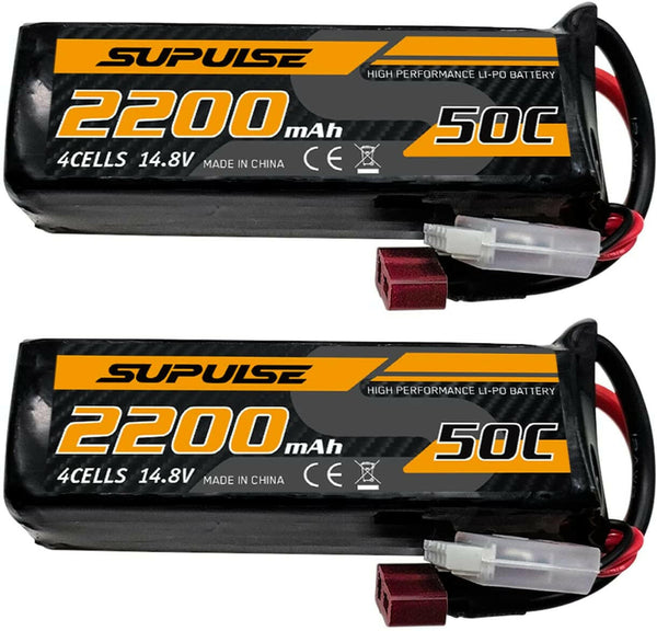 SUPULSE 2pcs 14.8V 4S 2200mAh 50C Lipo Battery with T Plug - EXHOBBY