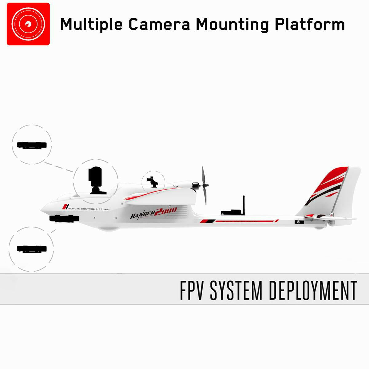 VOLANTEXRC Ranger 2000 5 Channel FPV Airplane with 2 Meter Wingspan and Unibody Plastic Fuselage (757-8) PNP.