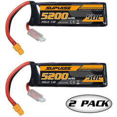 SUPULSE 2pack 7.4V 2S 5200mAh 50C Lipo Battery with XT60 Plug - EXHOBBY