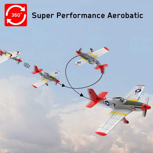 VOLANTEXRC P-51 Mustang 2.4G 5CH Remote Control Warbird 750MM Red with One Key U-Turn Function (768-1) - EXHOBBY