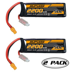 Batterie Lipo SUPULSE 2pcs 11.1V 3S 2200mAh 50C avec prise XT60