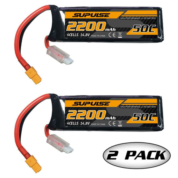 SUPULSE 2pcs 14.8V 4S 2200mAh 50C Lipo Battery with XT60 Plug - EXHOBBY